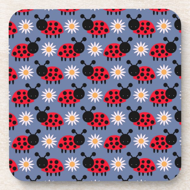 Ladybugs and Daisies Pattern Untersetzer (Vorderseite)