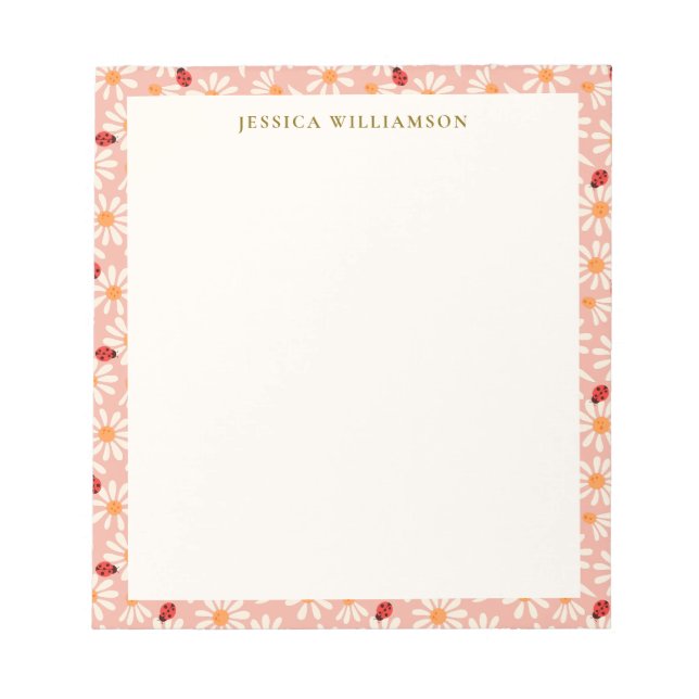 Ladybugs and Daisies Personalized Name Notizblock (Vorderseite)