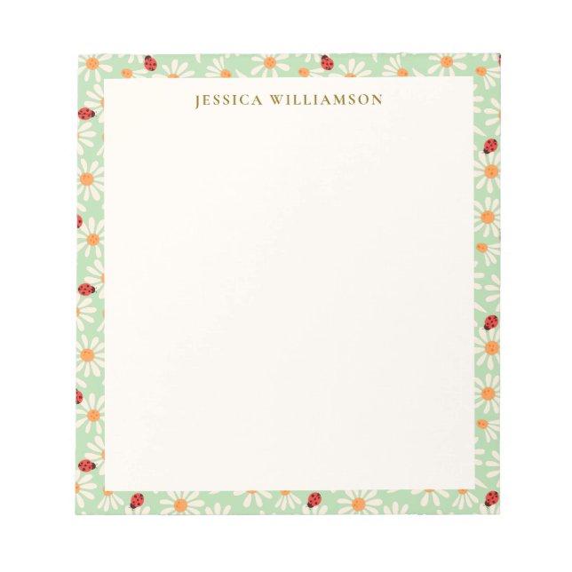 Ladybugs and Daisies Personalized Name Notizblock (Vorderseite)