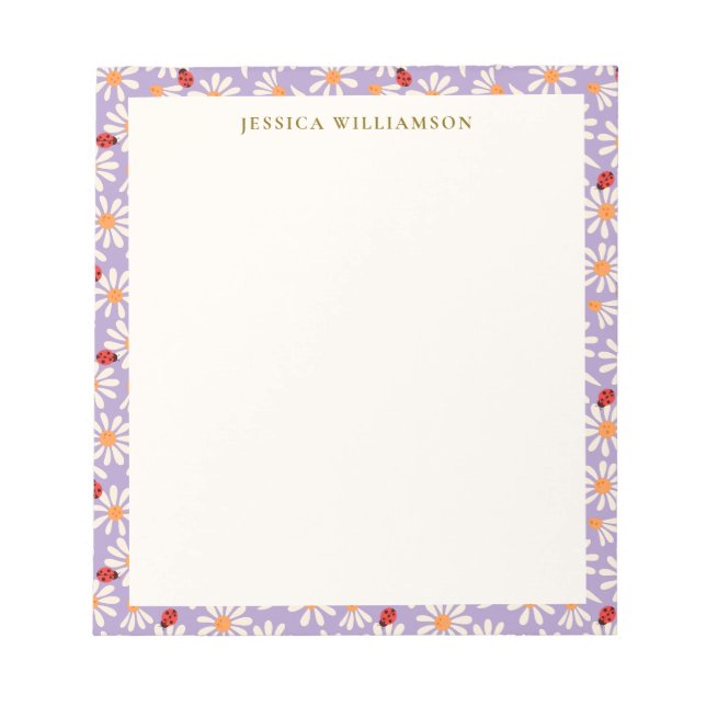 Ladybugs and Daisies Personalized Name Notizblock (Vorderseite)