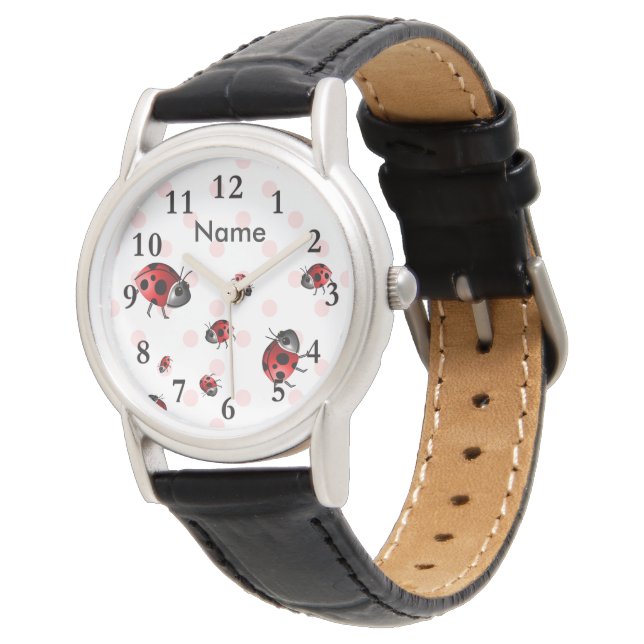 Ladybugs and Polka Dots Wrist Watch Armbanduhr (Schrägansicht)