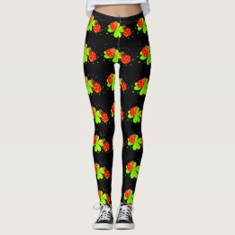 Ladybugs auf Kleeblatt Pattern Schwarze Leggings