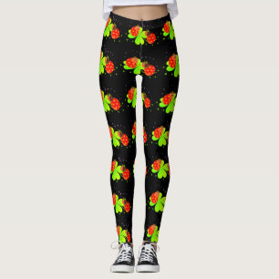 Ladybugs auf Kleeblatt Pattern Schwarze Leggings