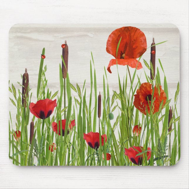 Ladybugs auf Poppy-Blume Mousepad (Vorne)