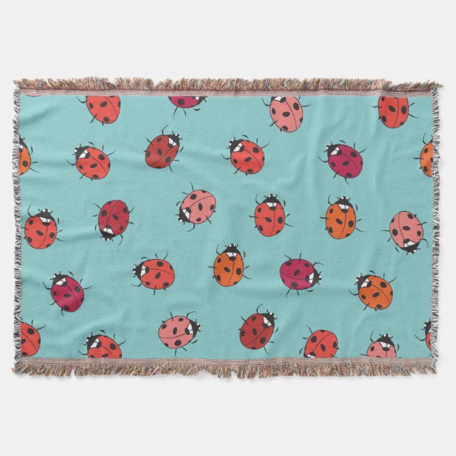 Ladybugs, blauer Hintergrund, bezauberndes, nahtlo Decke (Vorderseite)