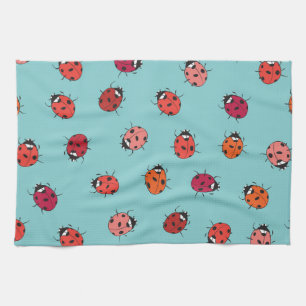 Ladybugs, blauer Hintergrund, bezauberndes, nahtlo Geschirrtuch