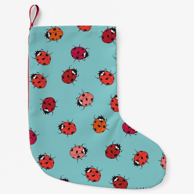 Ladybugs, blauer Hintergrund, bezauberndes, nahtlo Kleiner Weihnachtsstrumpf (Vorderseite)