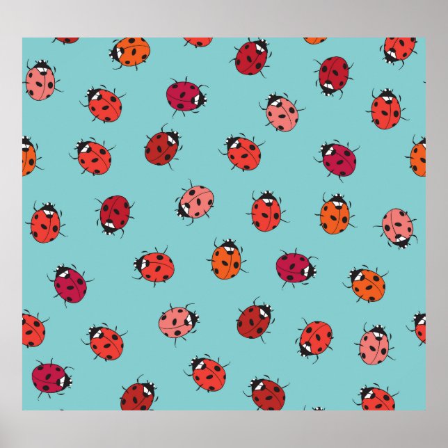 Ladybugs, blauer Hintergrund, bezauberndes, nahtlo Poster (Vorne)