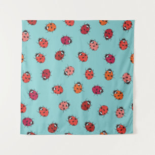 Ladybugs, blauer Hintergrund, bezauberndes, nahtlo Wandteppich
