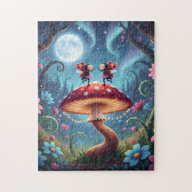Ladybugs dancing on a Mushroom - Whimsical Puzzle (Vertikal)