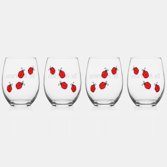 Ladybugs Design Wine Glass Set Weinglas Ohne Stiel (Vorderseite)