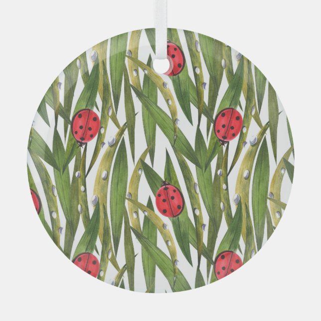 Ladybugs: düster Hintergrund Wasserfarbmuster. Ornament Aus Glas (Vorderseite)