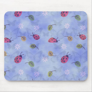 Ladybugs Flowers and Leaves Mousepad