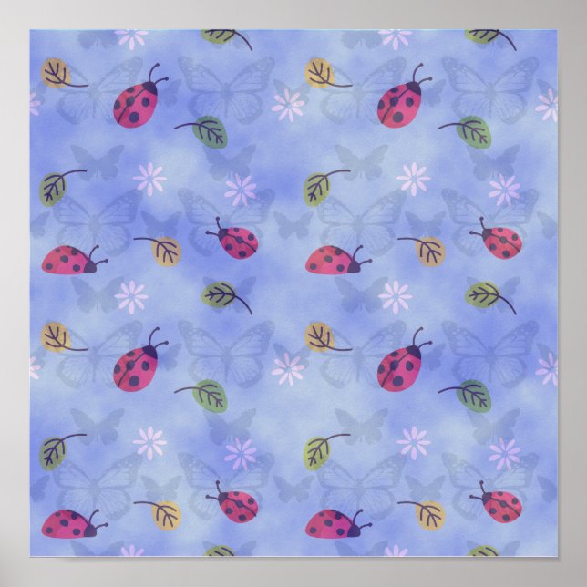 Ladybugs Flowers and Leaves Poster (Vorne)
