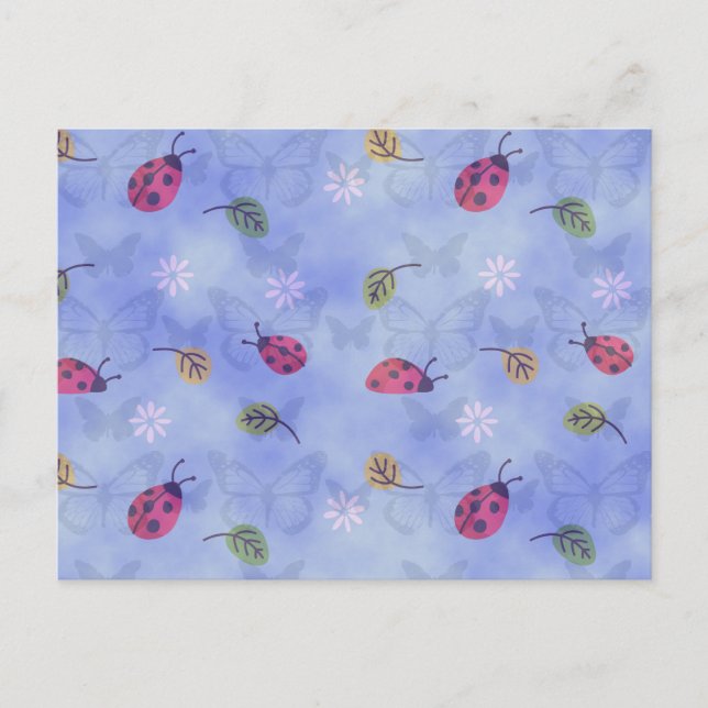 Ladybugs Flowers and Leaves Postkarte (Vorderseite)