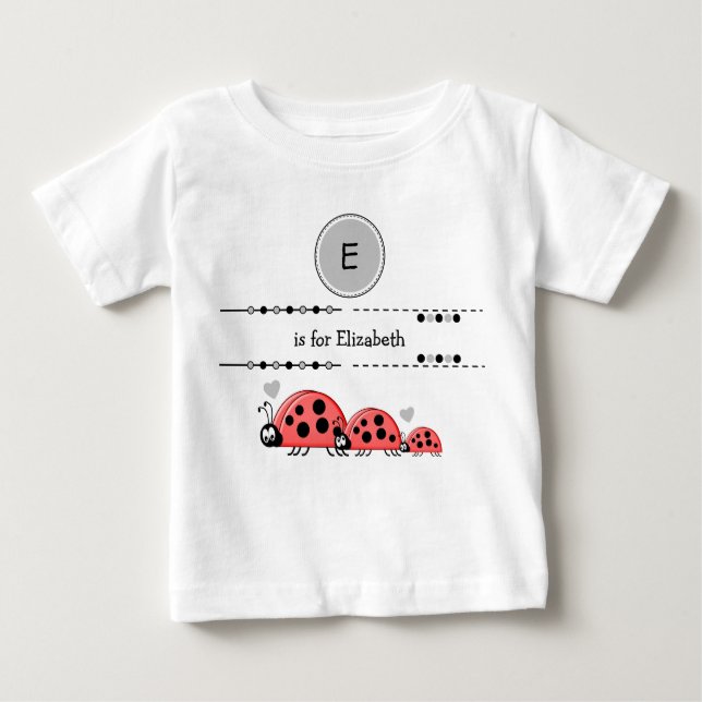 Ladybugs fügen den Namen schwarz und grau hinzu Baby T-shirt (Vorderseite)