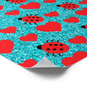 Ladybugs Lucky Insect Red Hearts Black Polka Dots Poster