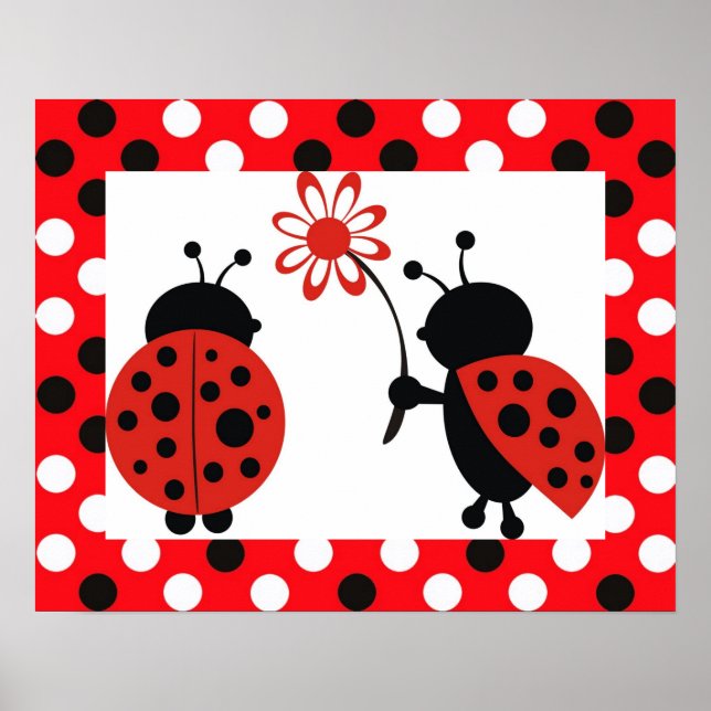 Ladybugs mit Blume Poster (Vorne)