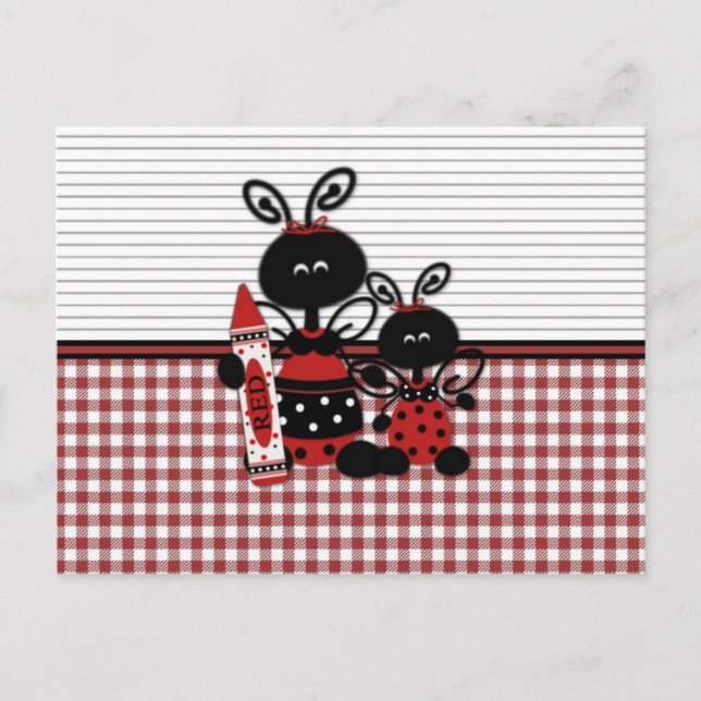 Ladybugs mit Crayon Gingham Postkarte (Vorderseite)