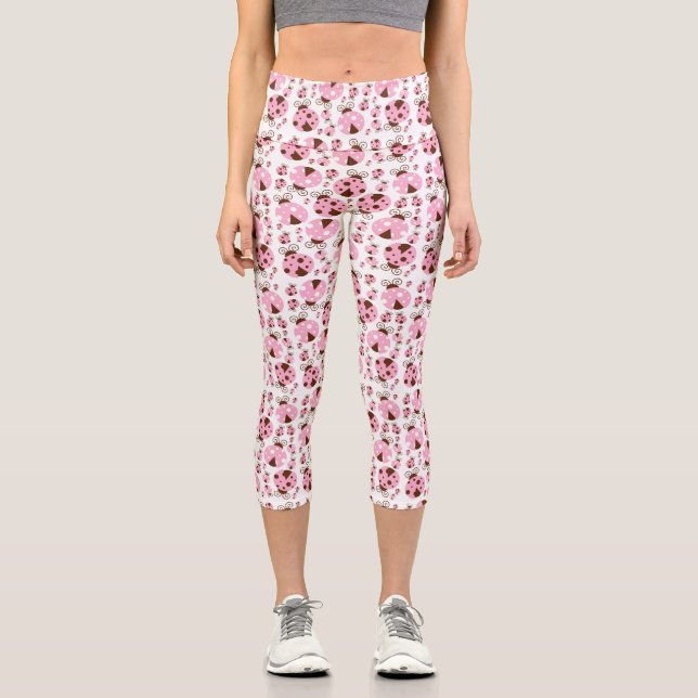 Ladybugs-Muster, Niedliche Ladybugs, rosa Ladybugs Capri Leggings (Vorderseite)