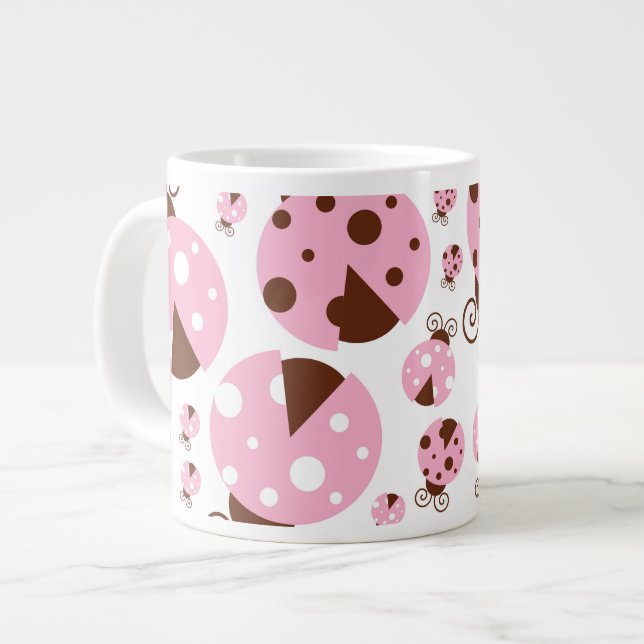 Ladybugs-Muster, Niedliche Ladybugs, rosa Ladybugs Jumbo-Tasse (Vorderseite Links)