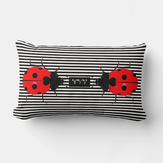 Ladybugs Niedlich Stripe Lumbar Throw Kissen (Vorderseite)