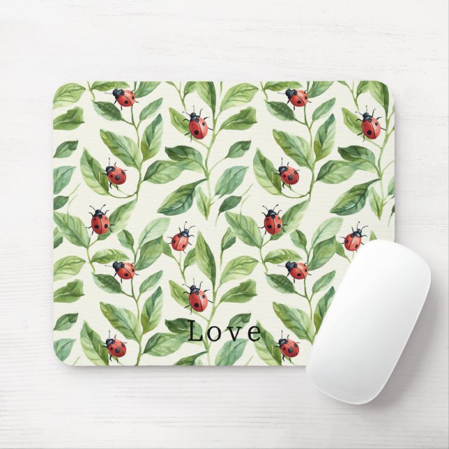 Ladybugs on Green Leaves Garden Mousepad (Mit Mouse)