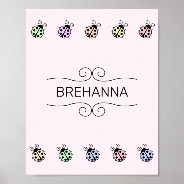 Ladybugs Pastel Multicolor Border on Pink Poster (Vorne)