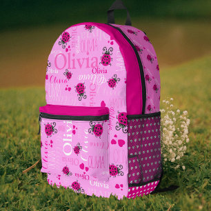 Ladybugs personalisierter Name überall in Rosa Bedruckter Rucksack