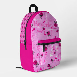 Ladybugs personalisierter Name überall in Rosa Bedruckter Rucksack