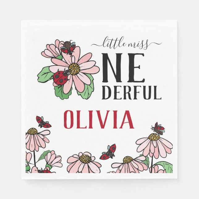 Ladybugs Pink Daisies Eine Geburtstagsparty Serviette (Vorderseite)