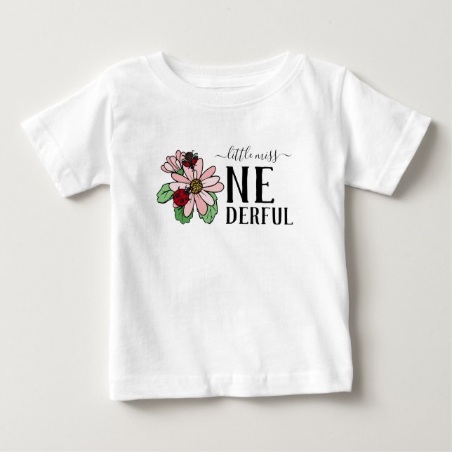 Ladybugs Pink Daisies Little Miss Onederful Baby T-shirt (Vorderseite)
