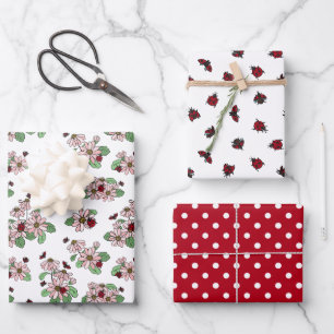 Ladybugs Pink Daisies Polka Dots Mixed Patterns Geschenkpapier Set