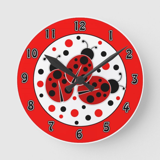 Ladybugs Polka Dots Wall Clock Runde Wanduhr (Vorderseite)