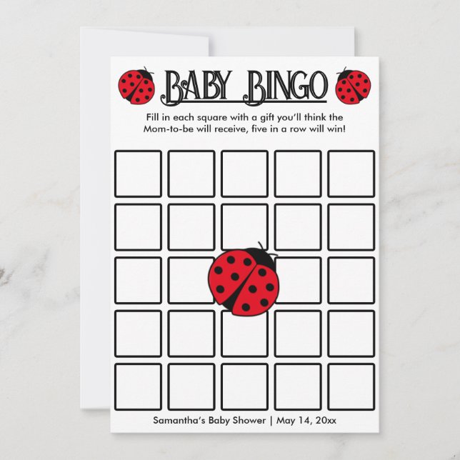 Ladybugs retro polka dots, Baby Bingo Spielkarte Einladung (Vorderseite)