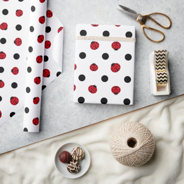 Ladybugs retro polka dots geschenkpapier (Kunsthandwerk)