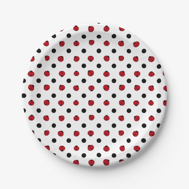Ladybugs retro polka dots pappteller (Vorderseite)
