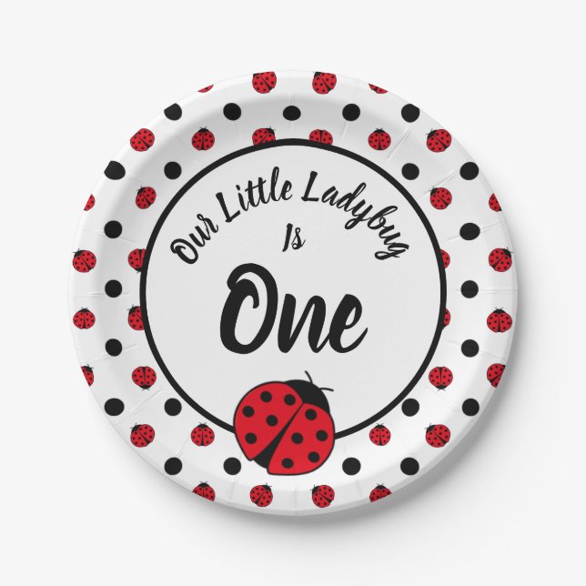 Ladybugs Retro-Polka-Punkte-Papier-Teller Pappteller (Vorderseite)