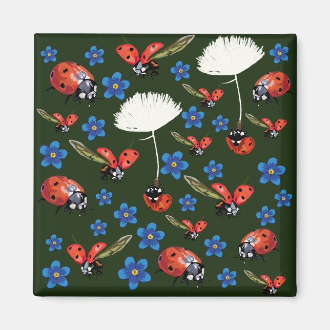 Ladybugs Spring Square Magnet (Vorne)