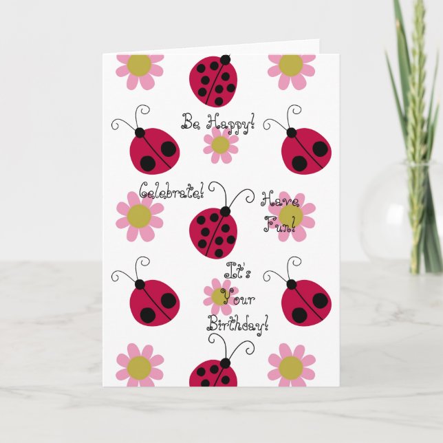 Ladybugs und Blume Karte (Vorderseite)