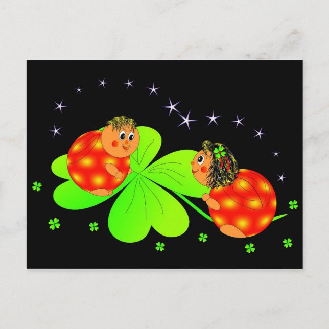 Ladybugs und Klee Postkarte (Vorderseite)