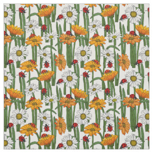 Ladybugs und Summer Meadow Blume Nattern Muster Stoff