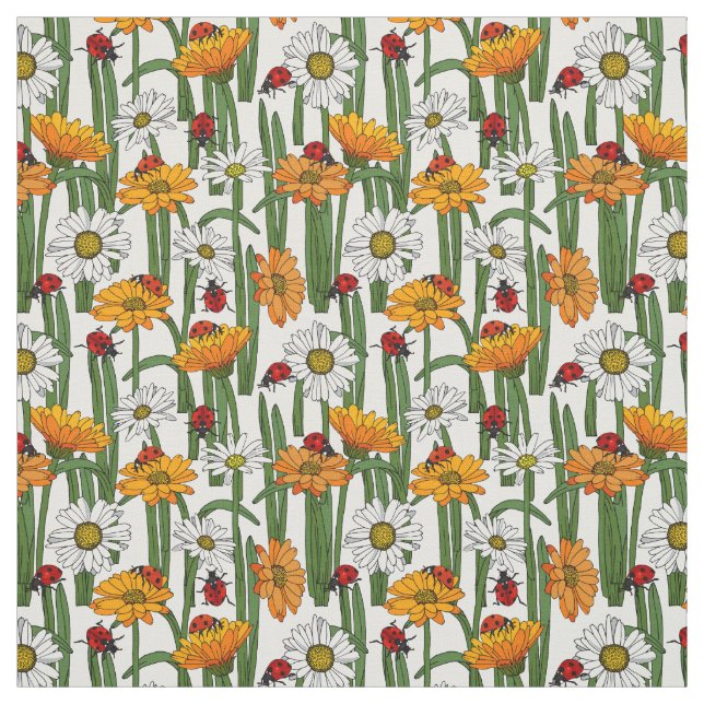 Ladybugs und Summer Meadow Blume Nattern Muster Stoff (Muster)