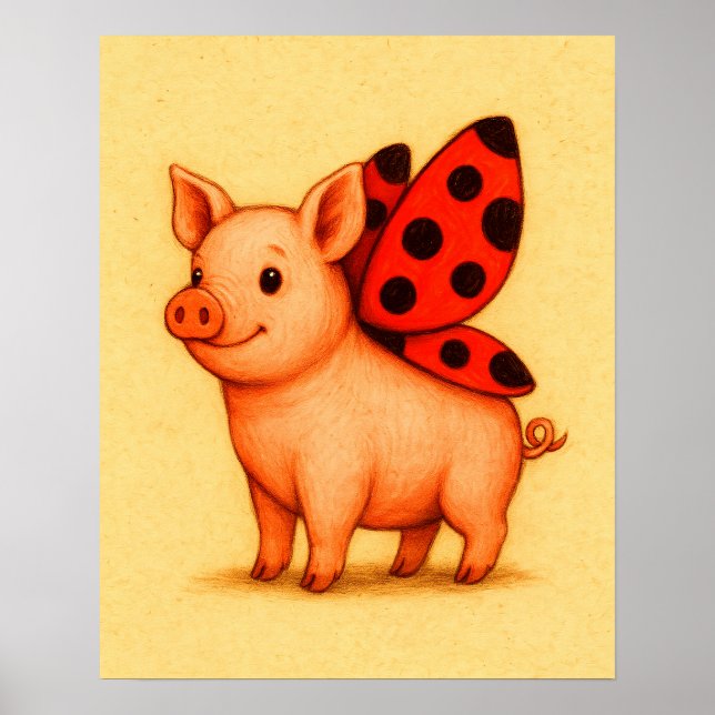 Ladypig Pig Wall Art, Ladybug Wings Pig Poster (Vorne)