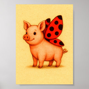 Ladypig Schwein Wandkunst, Marienkäfer Flügel Schw Poster