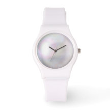Ladys ALL White Silicone eWatch W/Imitate Pearl Fa