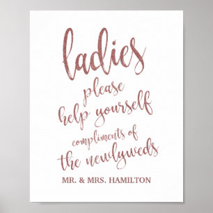 Ladys Bathroom Basket Rose Gold Glitzer 8x10 Zeich Poster