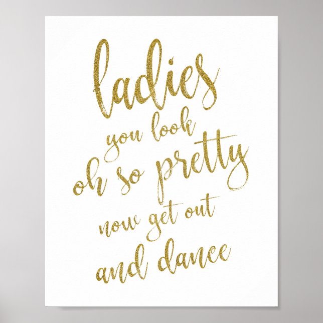 Ladys Bathroom Gold Glitzer 8x10 Hochzeitszeichen Poster (Vorne)