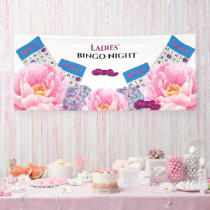 Ladys' Bingo Night Colorful Blue Pink Blume Banner