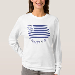 Ladys blue American Flag 4 july hoodie T-Shirt